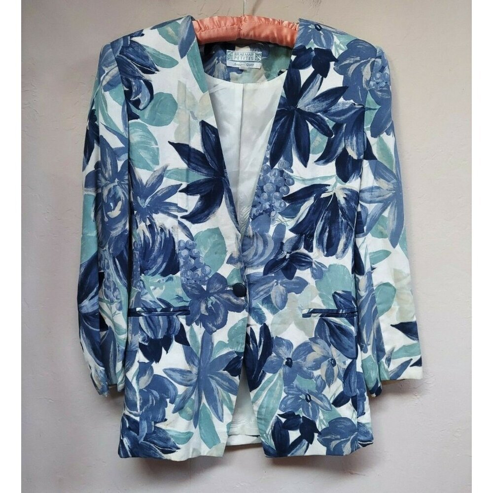 Braemar Petites by Jeremy Scott Womens Size 2 Floral Single-Button Blazer Jacket
